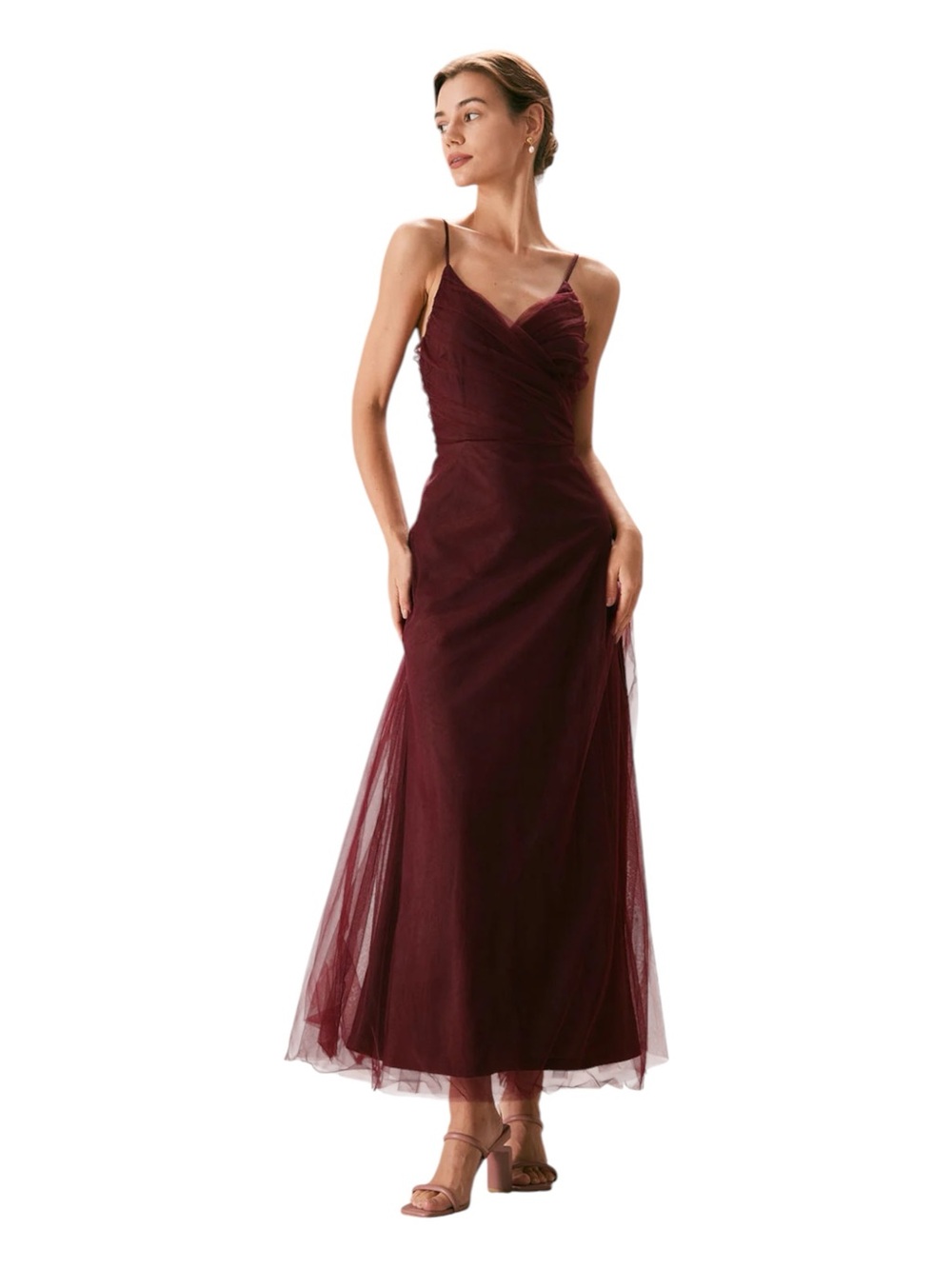 RIHOAS Wine Red Spaghetti Strap Cowl Dress